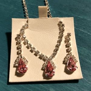 Pink Jewel Drop Earrings & Necklace Set
